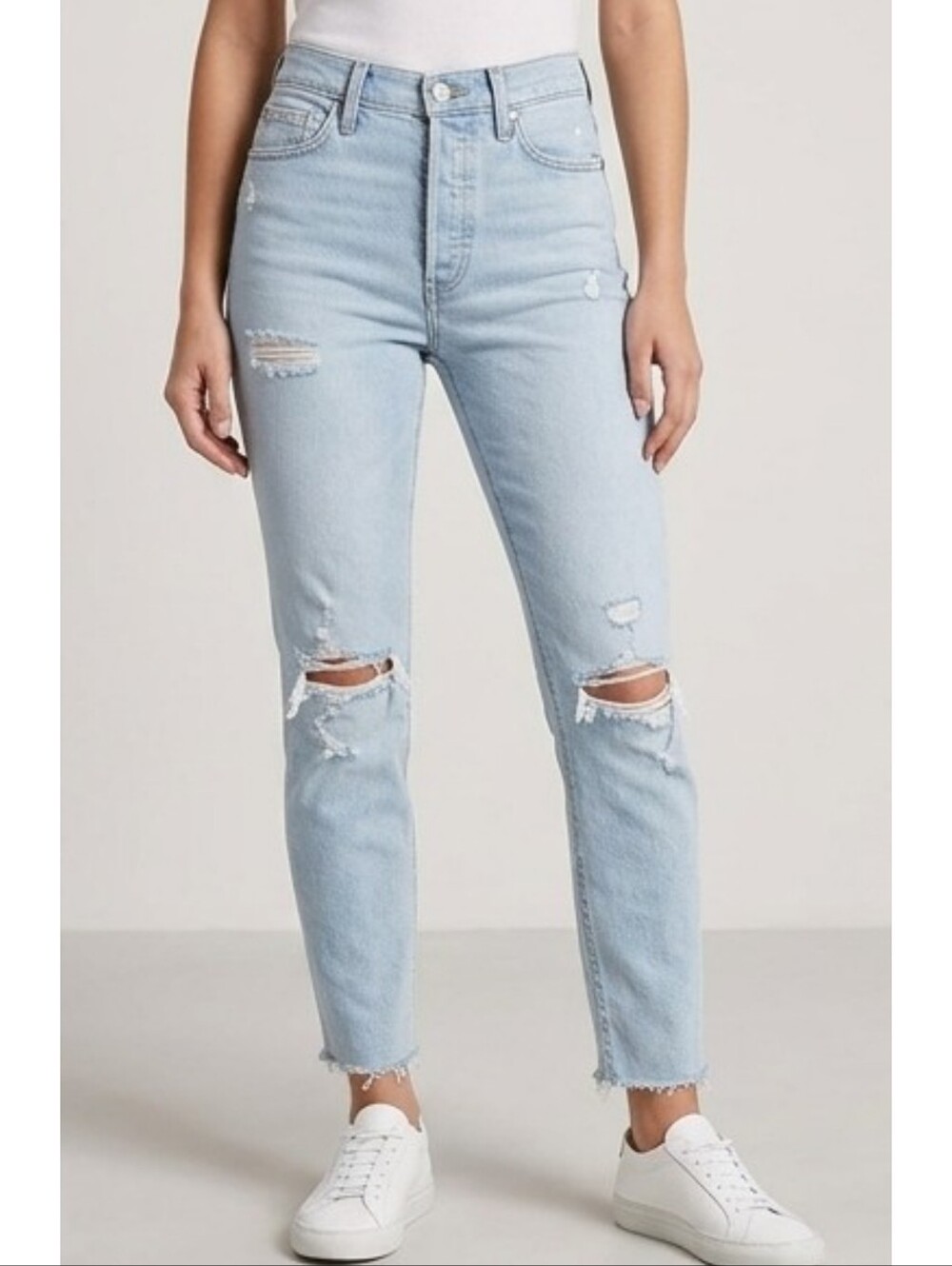 Old Navy Extra High Rise Button Fly Sky-hi Straight Ripped Jeans Light Wash 4